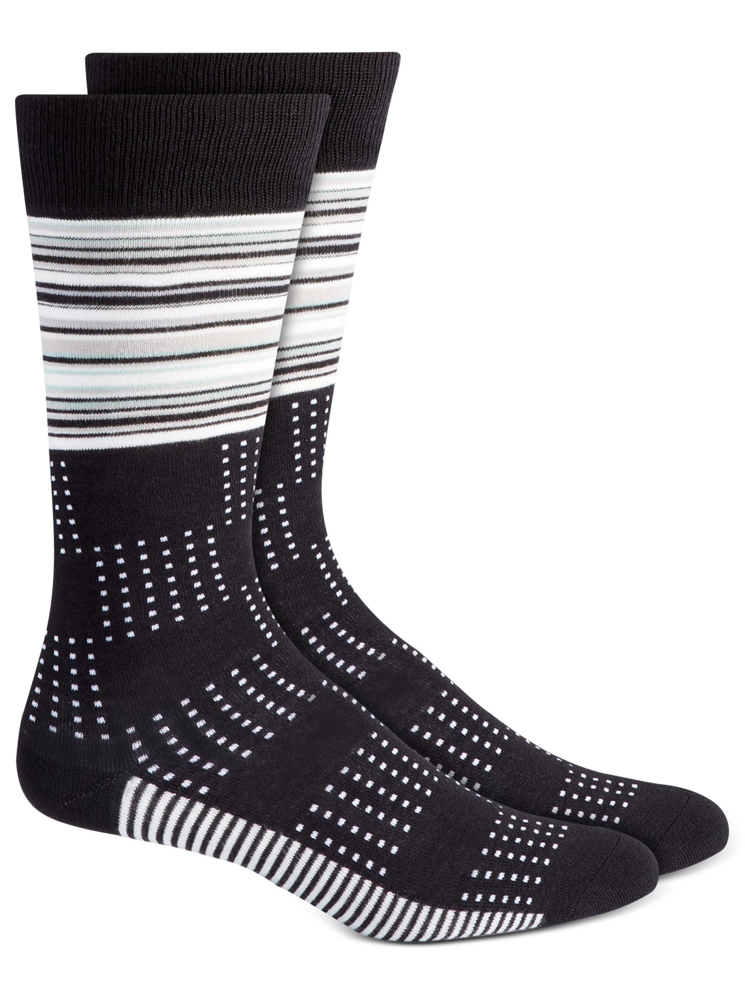 ALFATECH BY ALFANI Mens Black Striipe Dot Dress Crew Socks 712