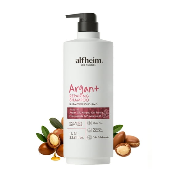 Alfheim Argan  Repairing Shampoo 33.8oz – Salon-Size Moisturizing & Smoothing Shampoo with Argan Oil, Oat Protein & Panthenol – Restores Shine & Reduces Frizz for Dry or Damaged Hair