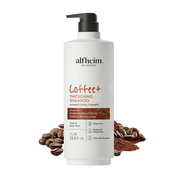 Alfheim Coffee+ Thickening Shampoo 33.8 oz, Caffeine Biotin Volumizing Shampoo for Fine or Thinning Hair, Sulfate-Free Clean Formula