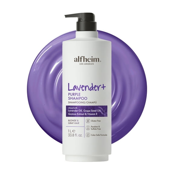 Alfheim Lavender  Purple Shampoo 33.8oz – Neutralizes Brassiness, Brightens Blonde & Silver Hair, Nourishing Lavender & Grape Seed Oil Formula – Color-Safe & Vegan
