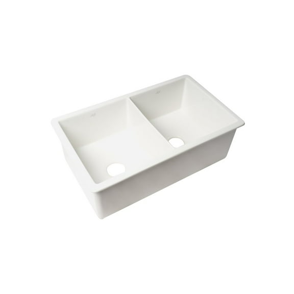 ALFI brand White 32" x 19" Double Bowl Fireclay Undermount / Drop In Kitchen Sink w Grid