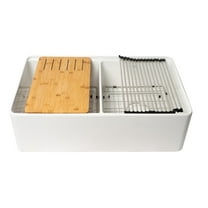 ALFI brand ABFS3320D-W White Workstation Step Rim Fireclay Sink with Accessories