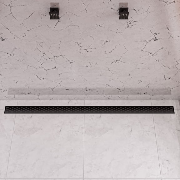 ALFI brand 59" Black Matte Stainless Steel Linear Shower Drain with Groove Holes