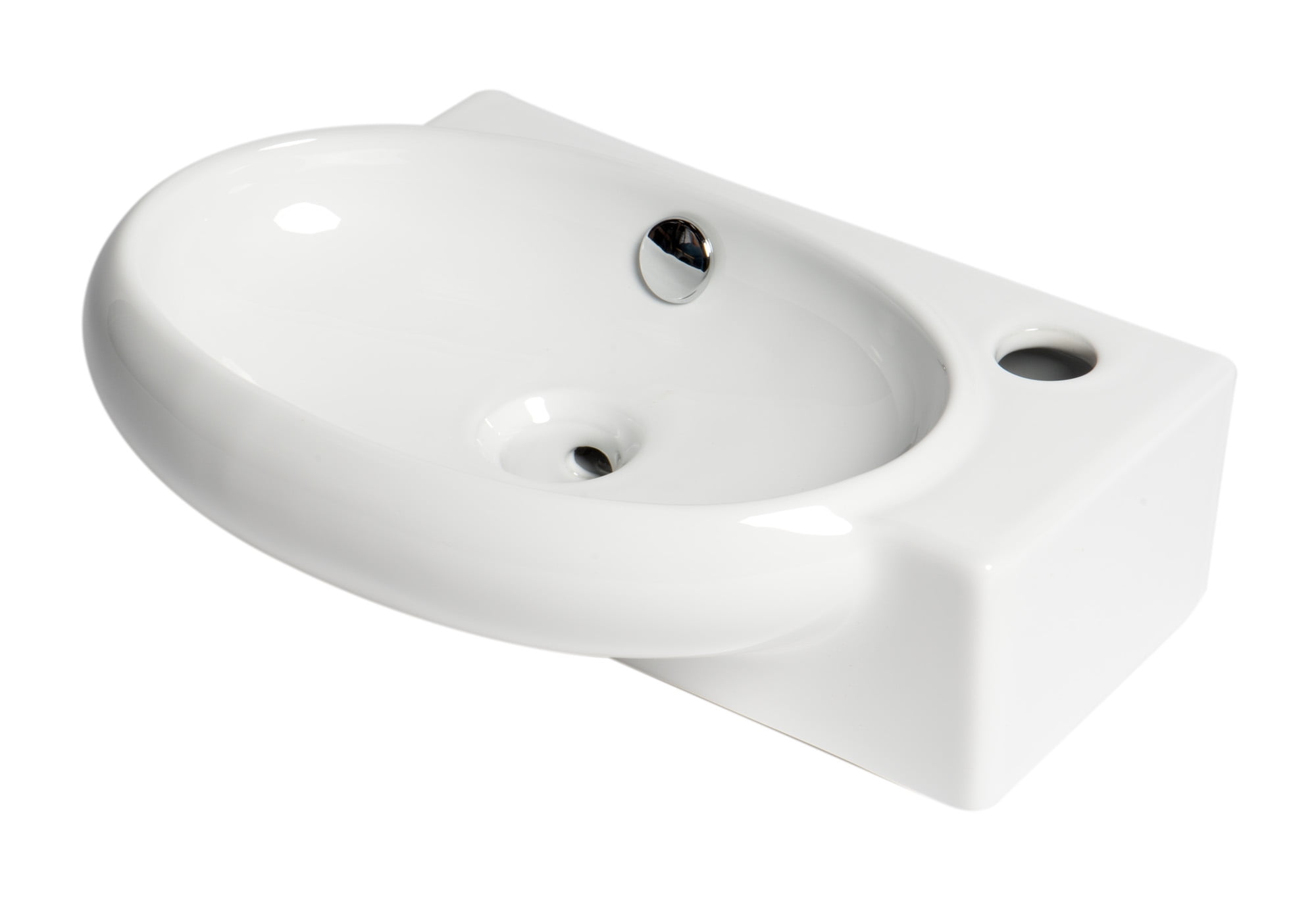 White Ceramic Wall-Mount Oval Bathroom Sink with Overflow