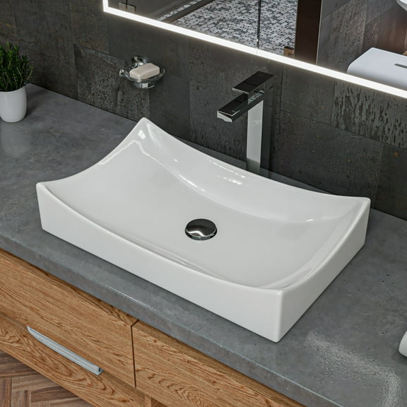 ALFI Brand ABC904 White 26" Fancy Rectangular Above Mount Ceramic Sink