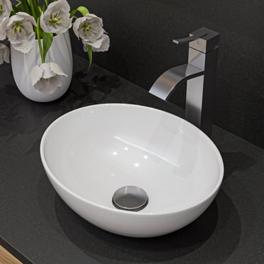 ALFI Brand ABC913 White 16" Egg Shape Above Mount Ceramic Sink
