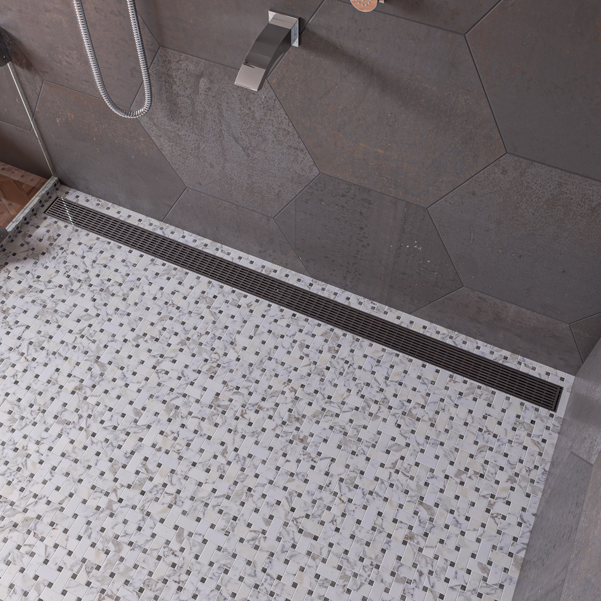 59" Brushed Stainless Steel Linear Shower Drain with Groove Lines