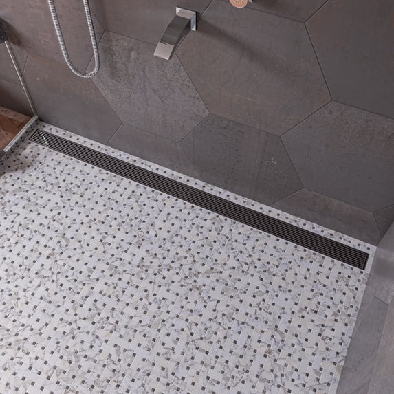 ALFI brand 59" Stainless Steel Linear Shower Drain with Groove Lines