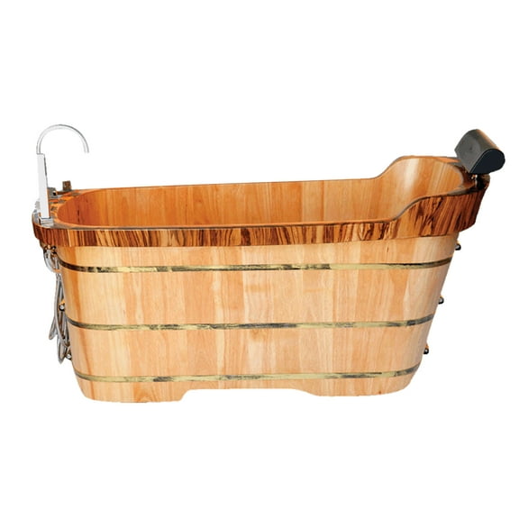 ALFI brand AB1148 59" Free Standing Wooden Bathtub with Chrome Tub Filler