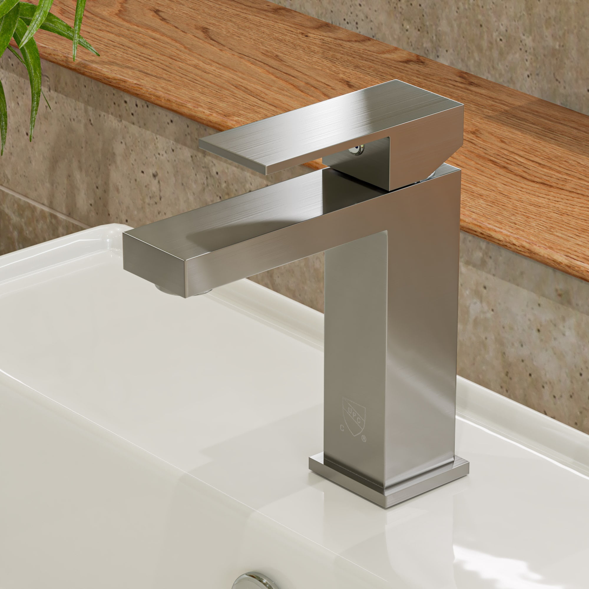 Brushed Nickel Single Lever Bathroom Faucet with Square Design