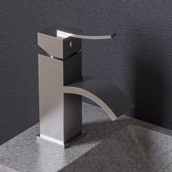 ALFI brand AB1258-BN Brushed Nickel Square Body Curved Spout Single Lever Bathroom Faucet