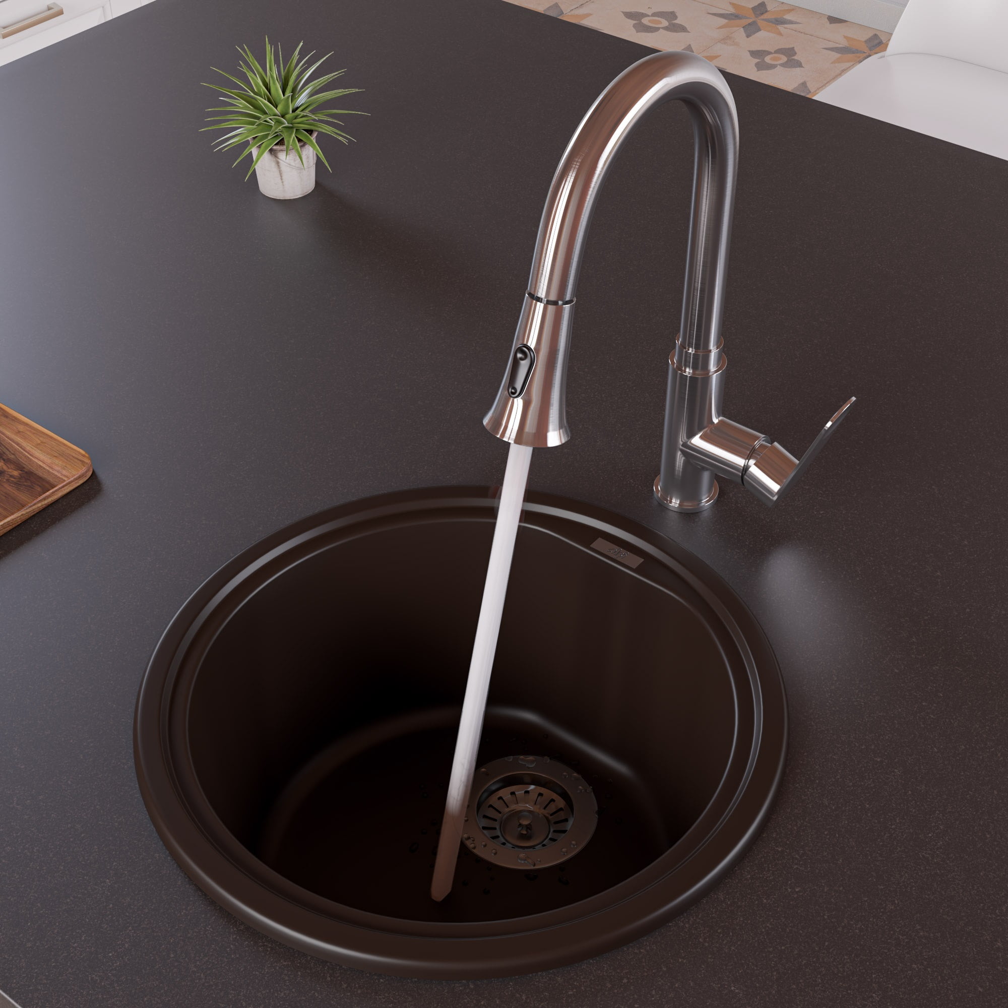 17'' Chocolate Round Granite Composite Kitchen Sink