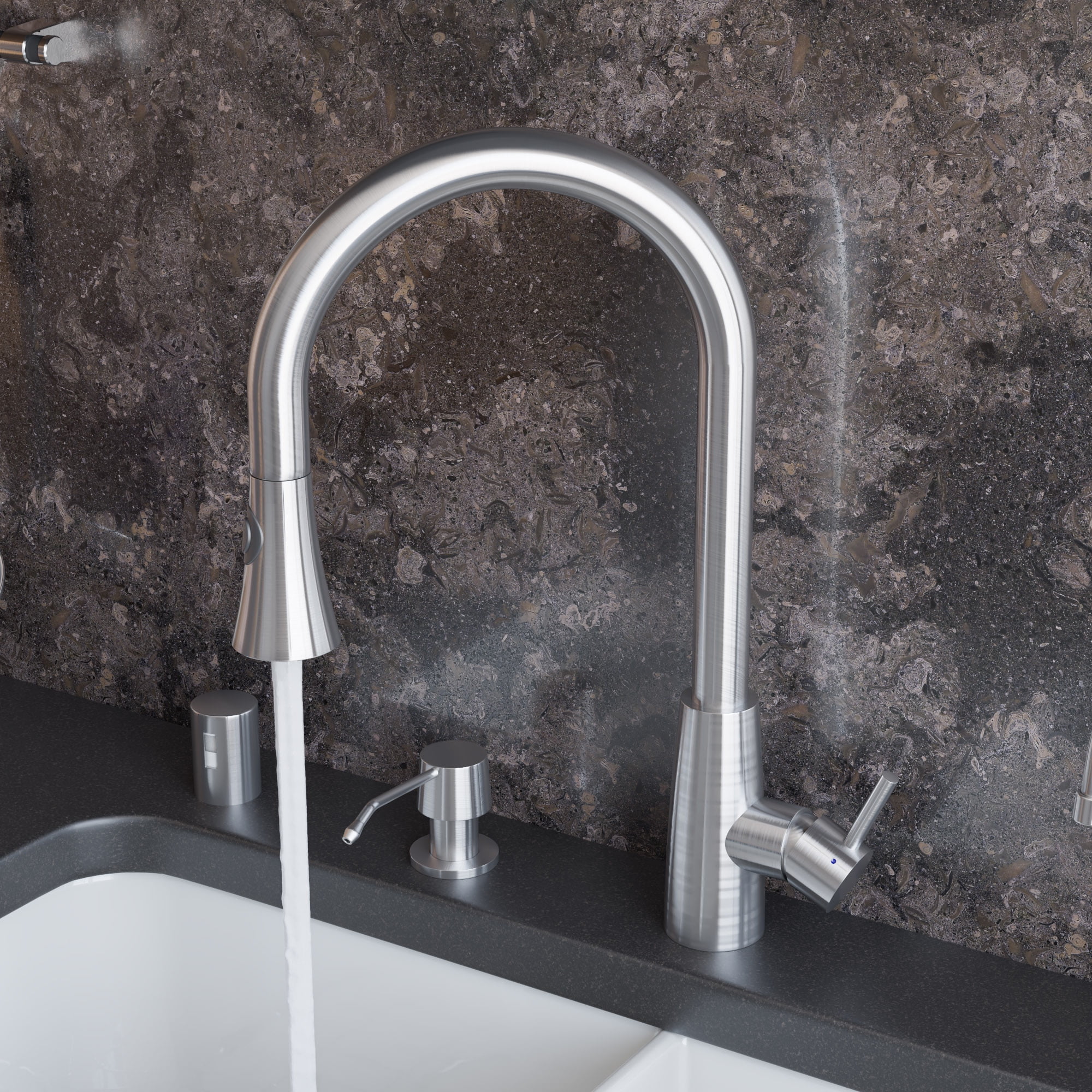 Brushed Stainless Steel Pull Down Kitchen Faucet with Spray