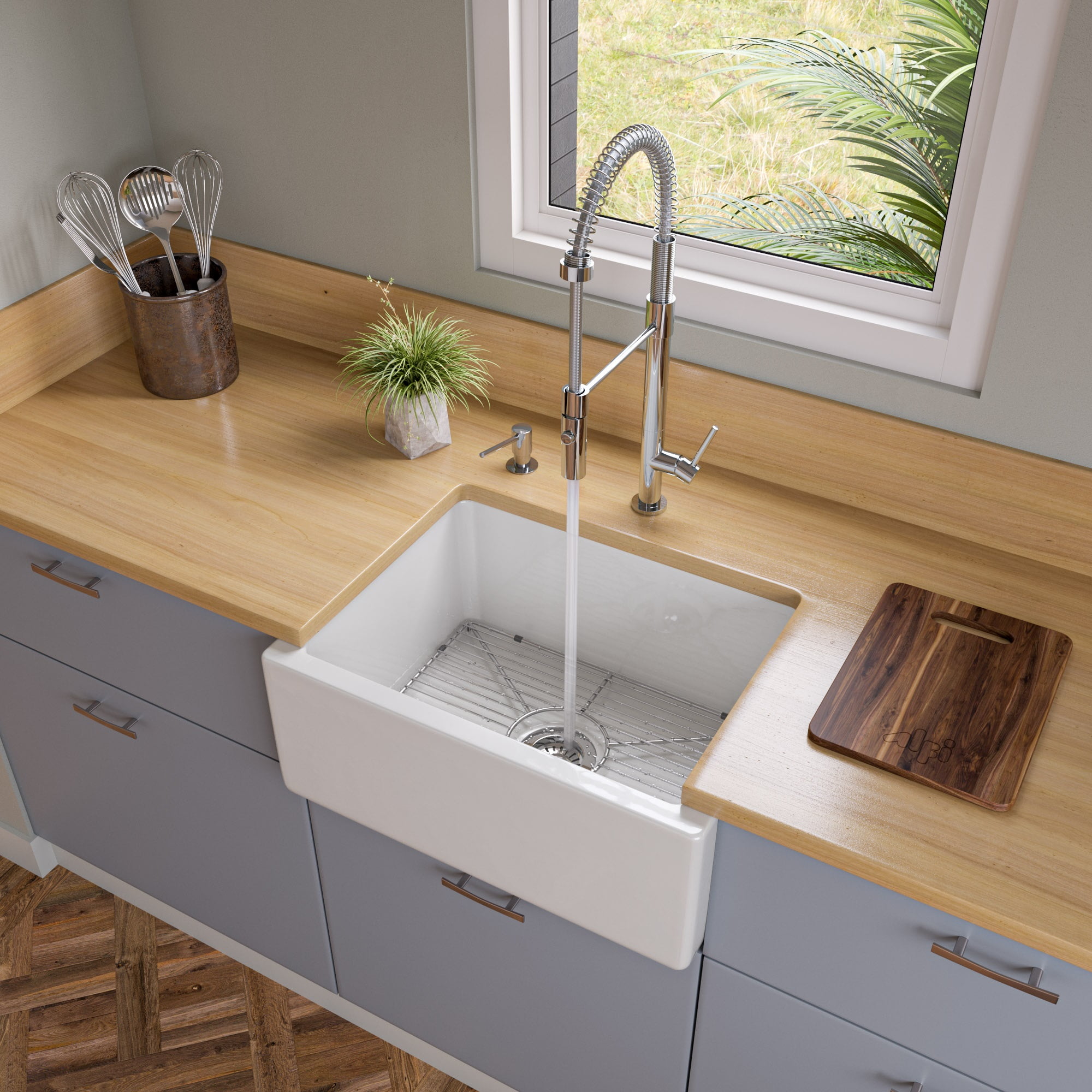 24'' White Fireclay Farmhouse Drop-In Single Bowl Sink