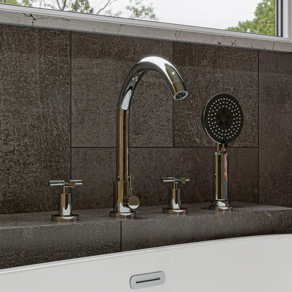 ALFI brand AB2503-PC Polished Chrome Deck Mounted Tub Filler with Hand Held Showerhead