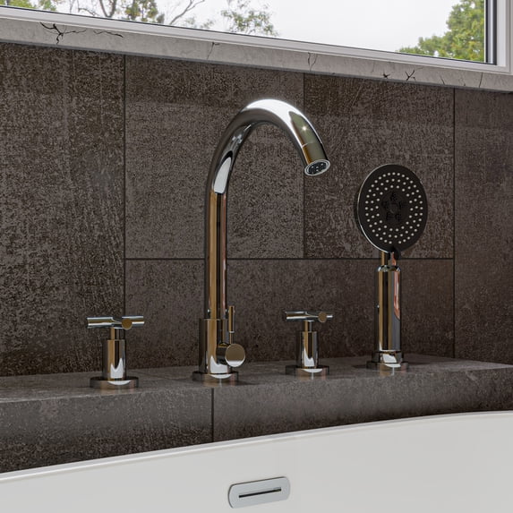 ALFI brand AB2503-PC Polished Chrome Deck Mounted Tub Filler with Hand Held Showerhead