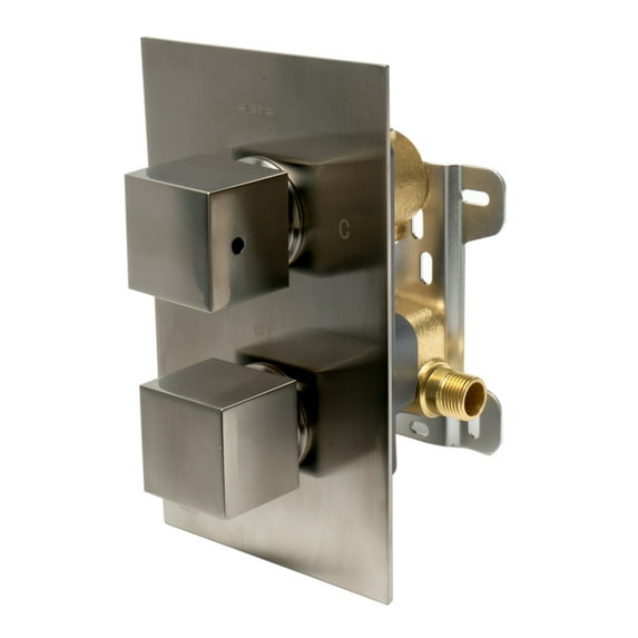 ALFI brand AB2601-BN Brushed Nickel Square Knob 1 Way Thermostatic Shower Mixer