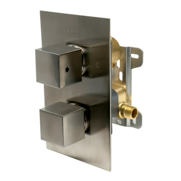 ALFI brand AB2601-BN Brushed Nickel Square Knob 1 Way Thermostatic Shower Mixer