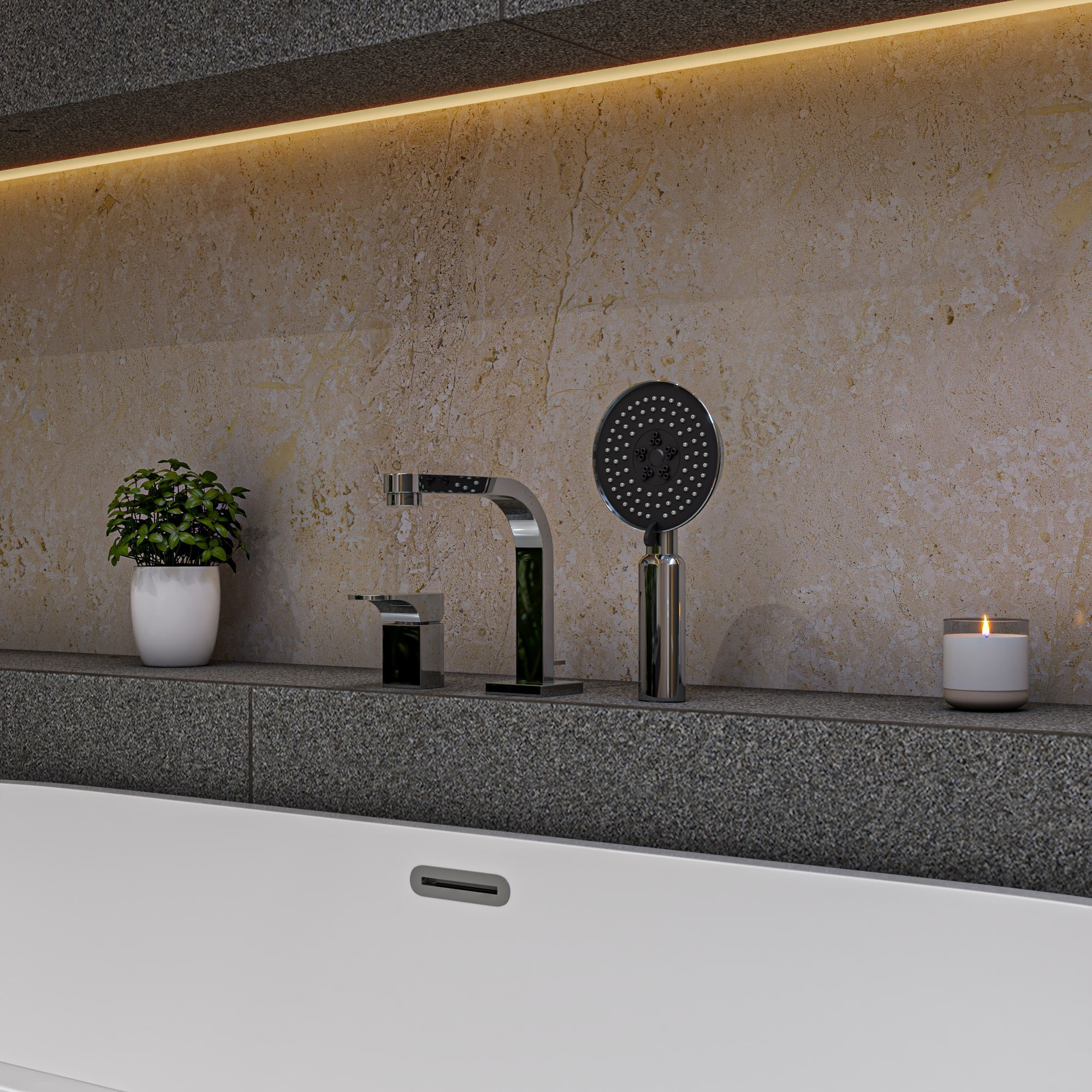 Polished Chrome Brass Deck Mounted Tub Filler with Handheld Shower