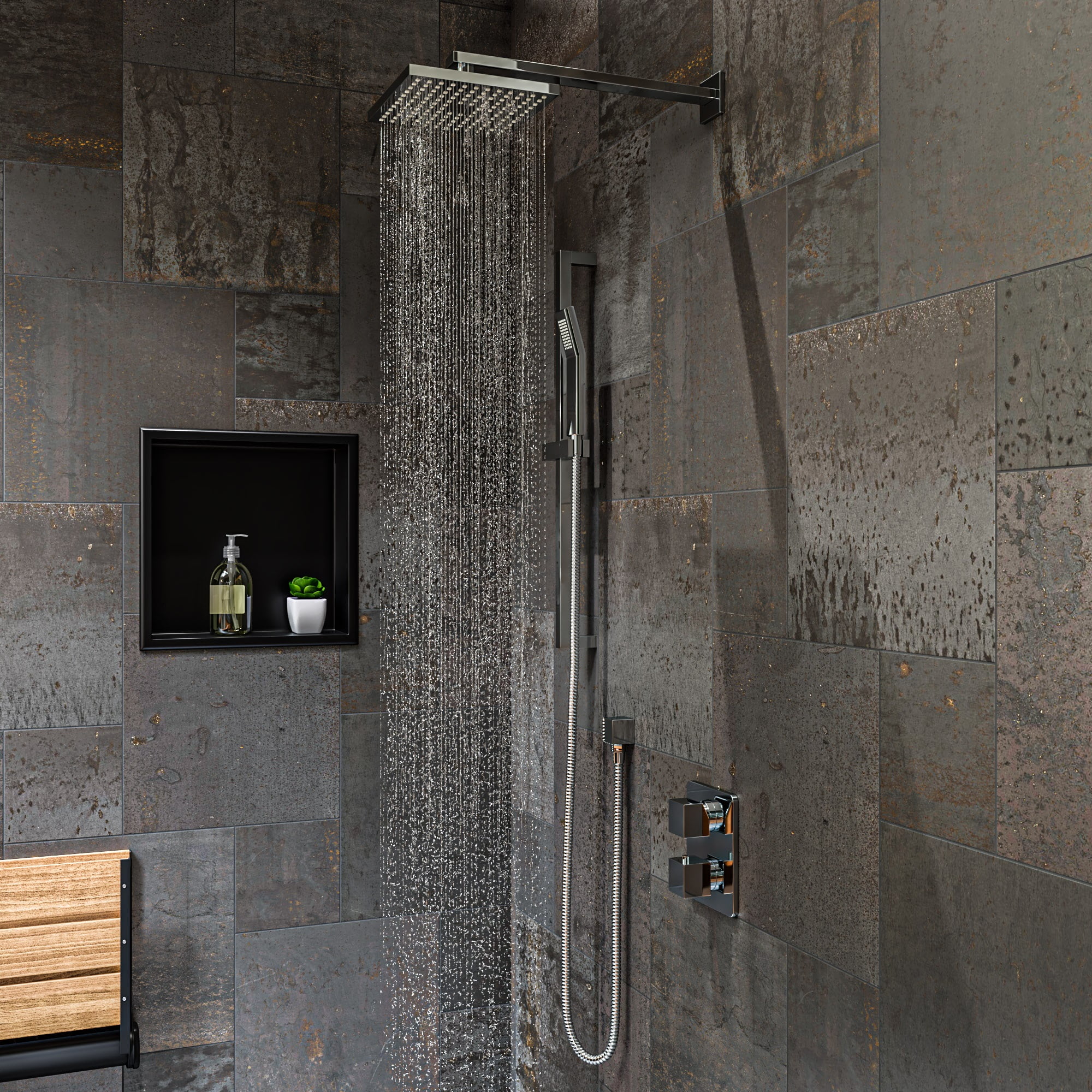 Polished Chrome Adjustable Height Multi-Head Shower System