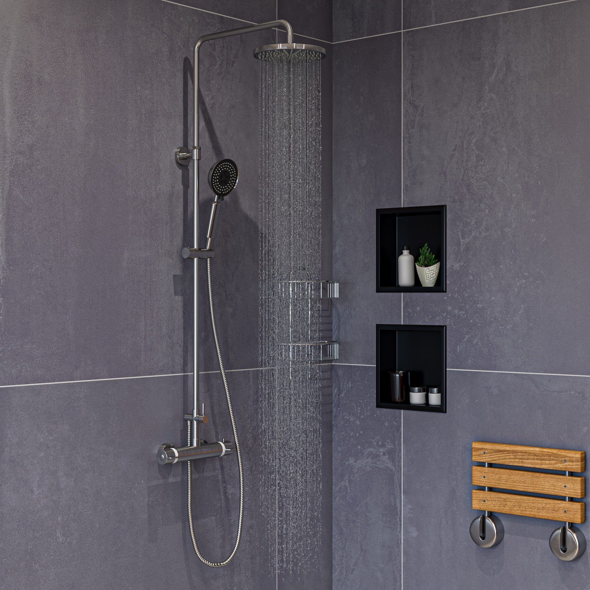 Brushed Nickel Adjustable Height Rain Shower System