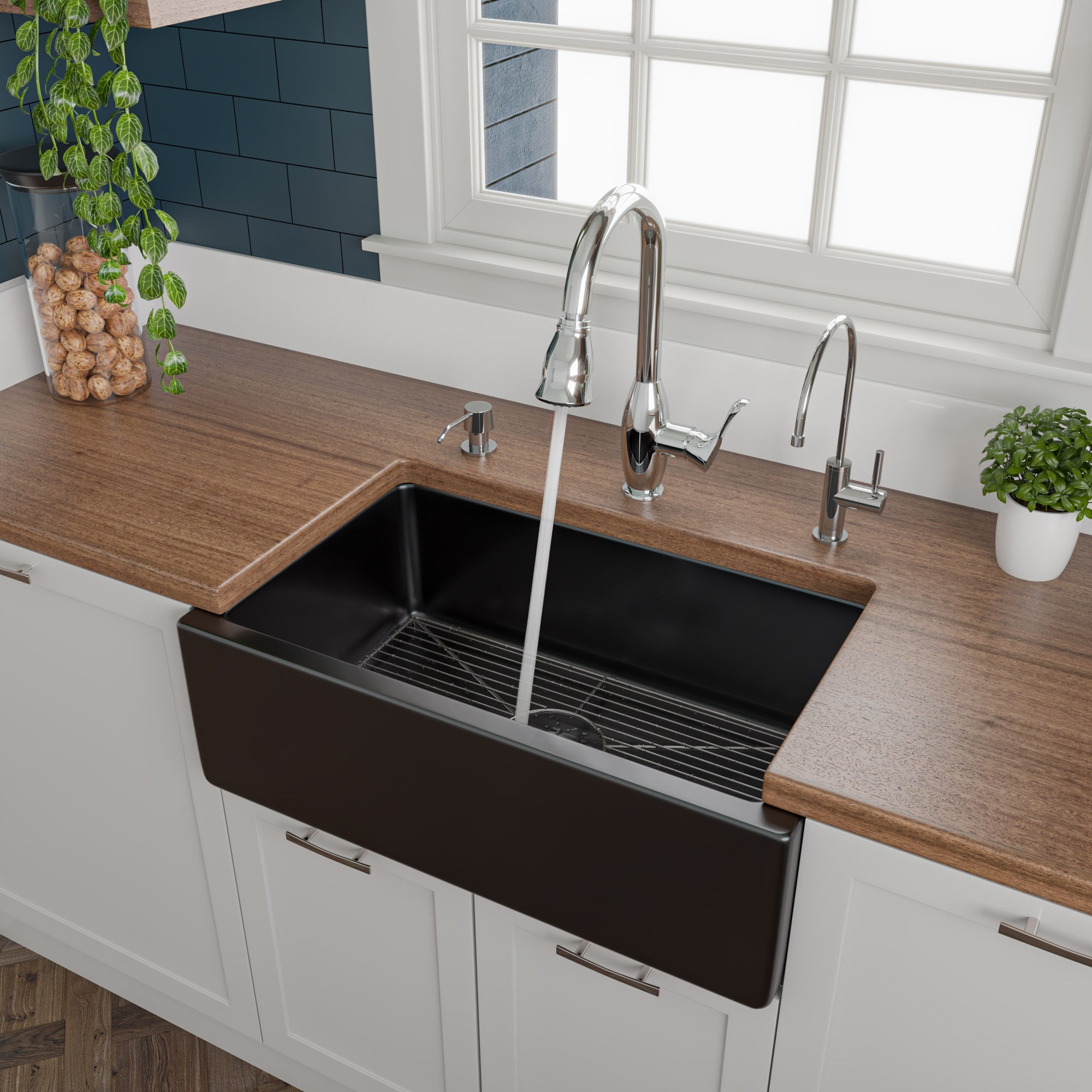 30" Black Gloss Fireclay Farmhouse Drop-in Kitchen Sink