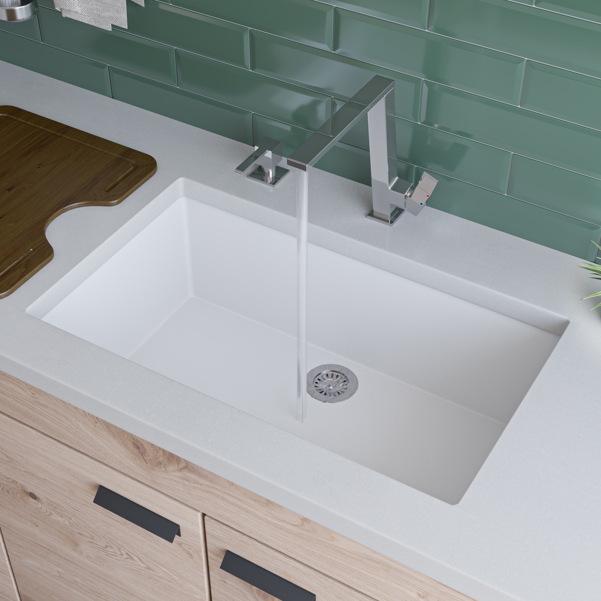 White 30'' Undermount Single Bowl Granite Kitchen Sink