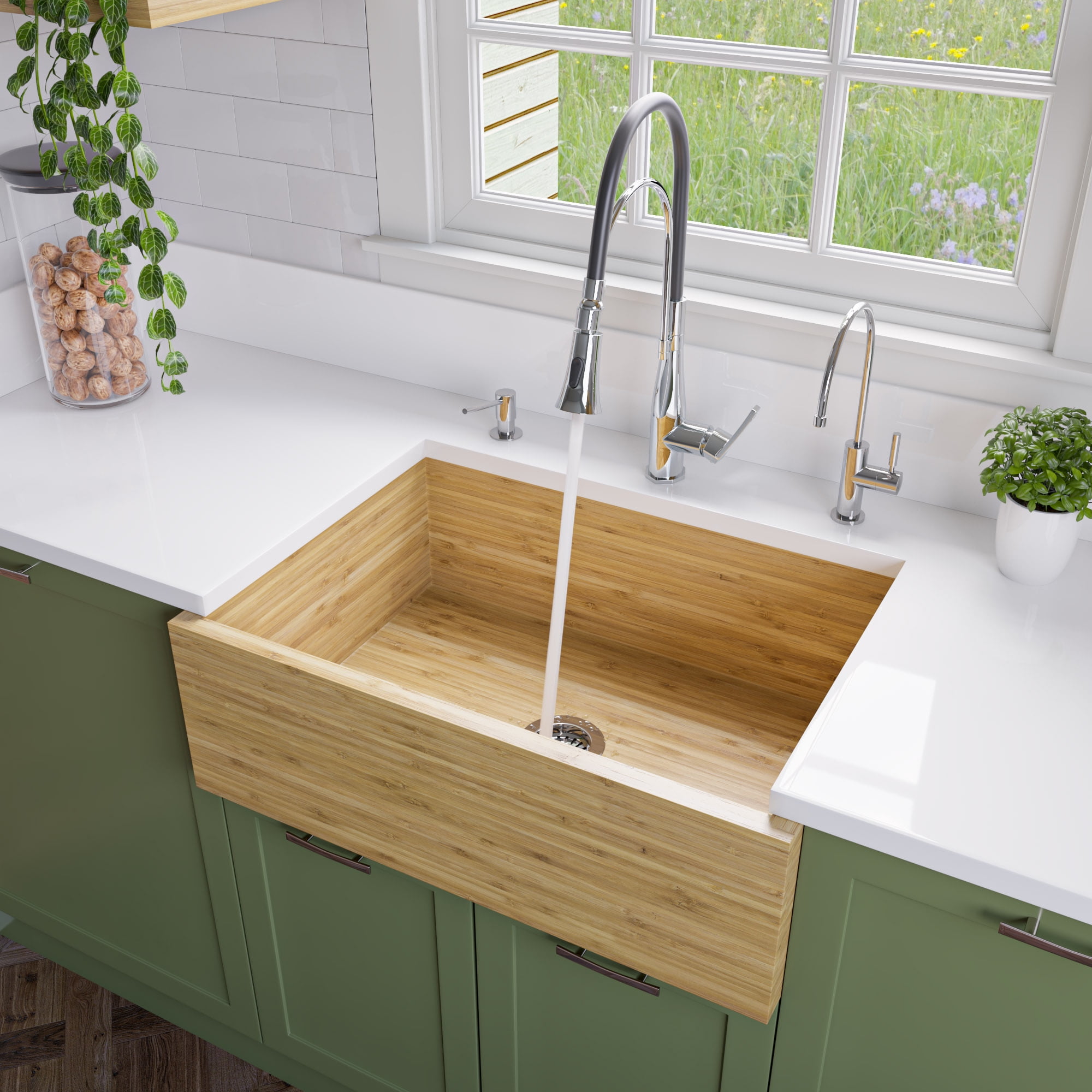 30'' Natural Bamboo Farmhouse Single Bowl Kitchen Sink