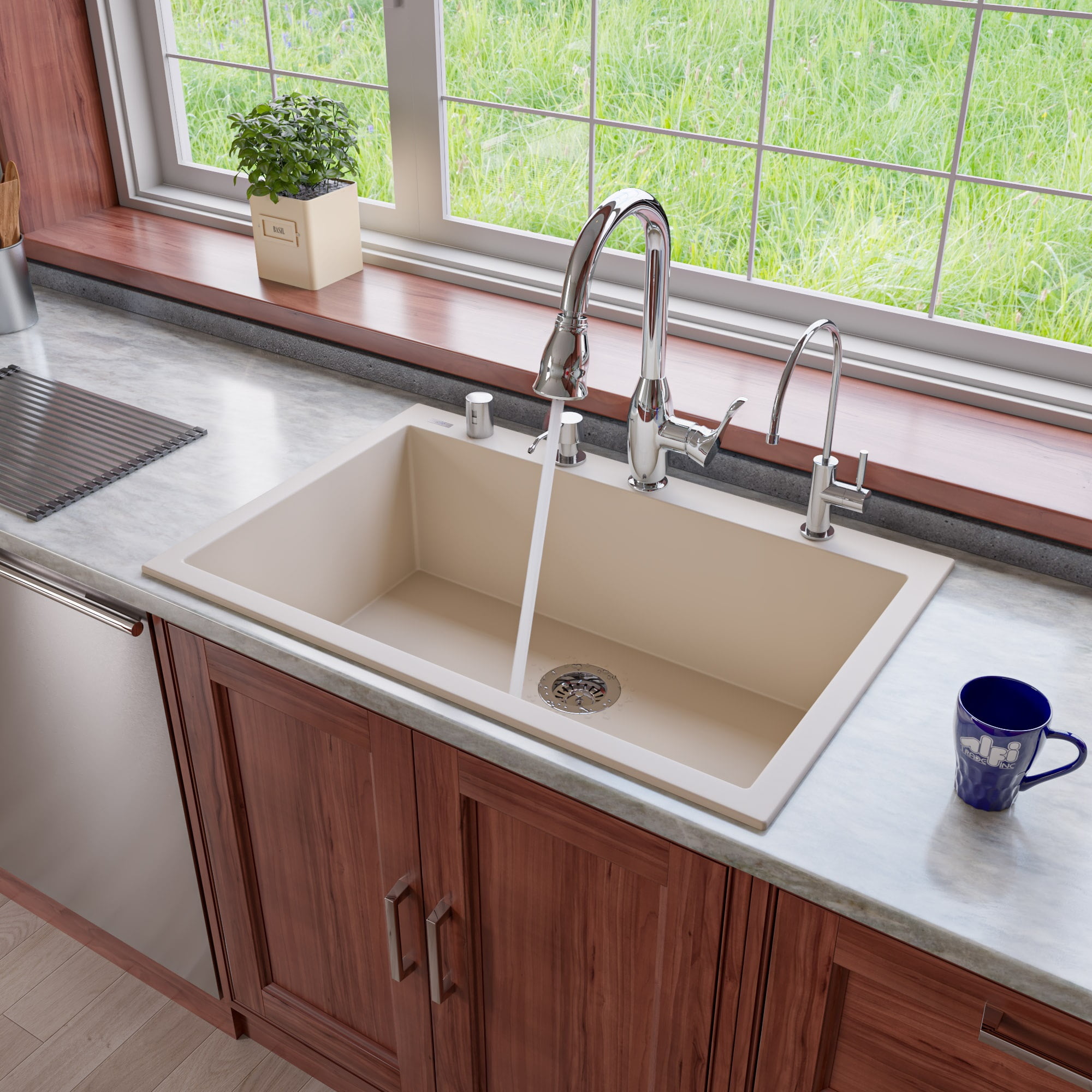 Biscuit 33'' Single Bowl Drop-In Granite Kitchen Sink