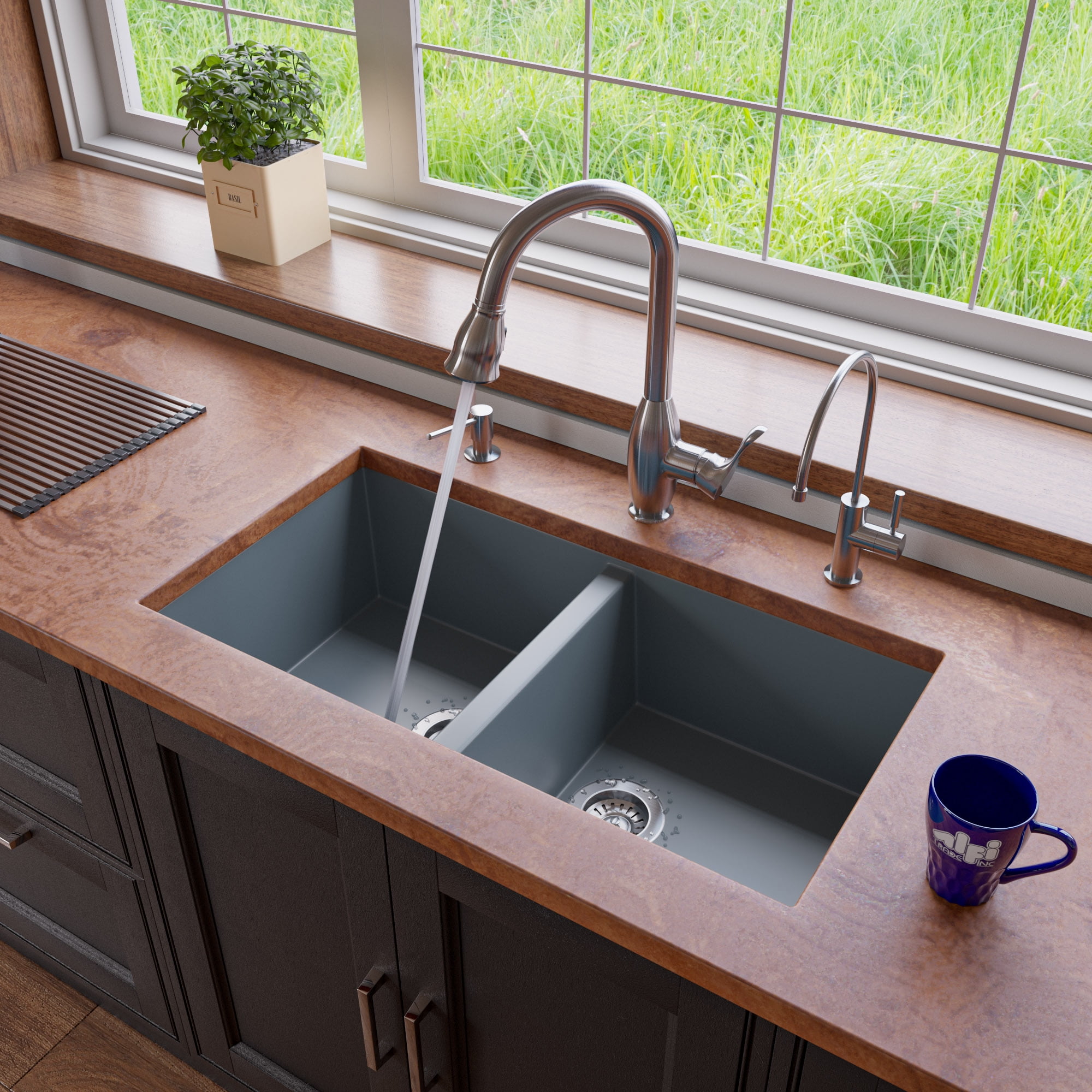 Titanium Gray Double Bowl Granite Composite Kitchen Sink
