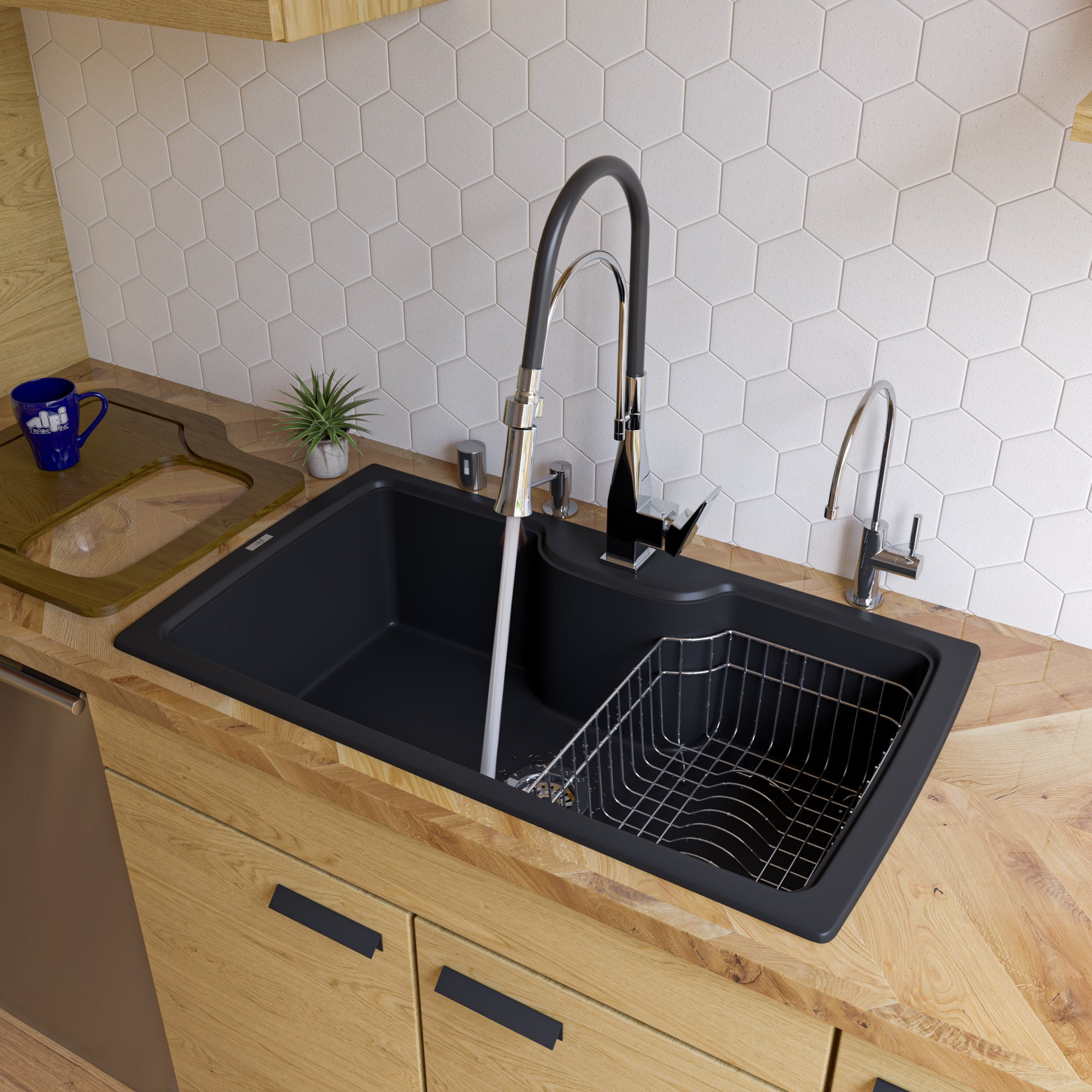 Black Granite 35'' Drop-In Single Bowl Kitchen Sink