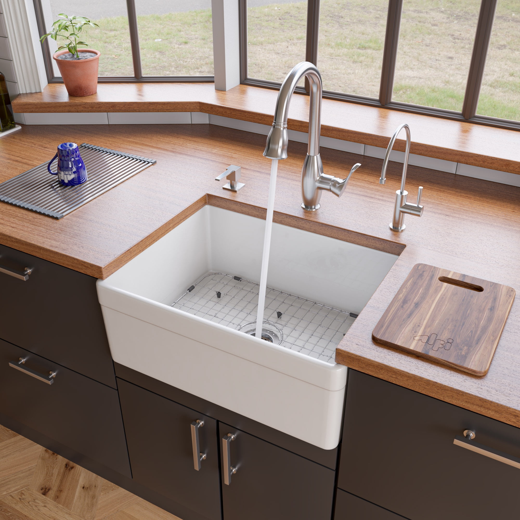 White 26" Fireclay Single Bowl Farmhouse Kitchen Sink