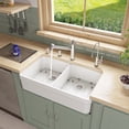 thumbnail image 1 of ALFI brand AB512-W White 32" Double Bowl Lip Apron Fireclay Farmhouse Kitchen Sink with 1 3/4" Lip, 1 of 10