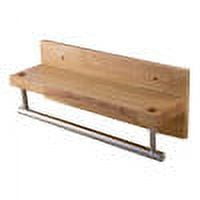 Natural Wood Wall Shelf with Chrome Towel Bar