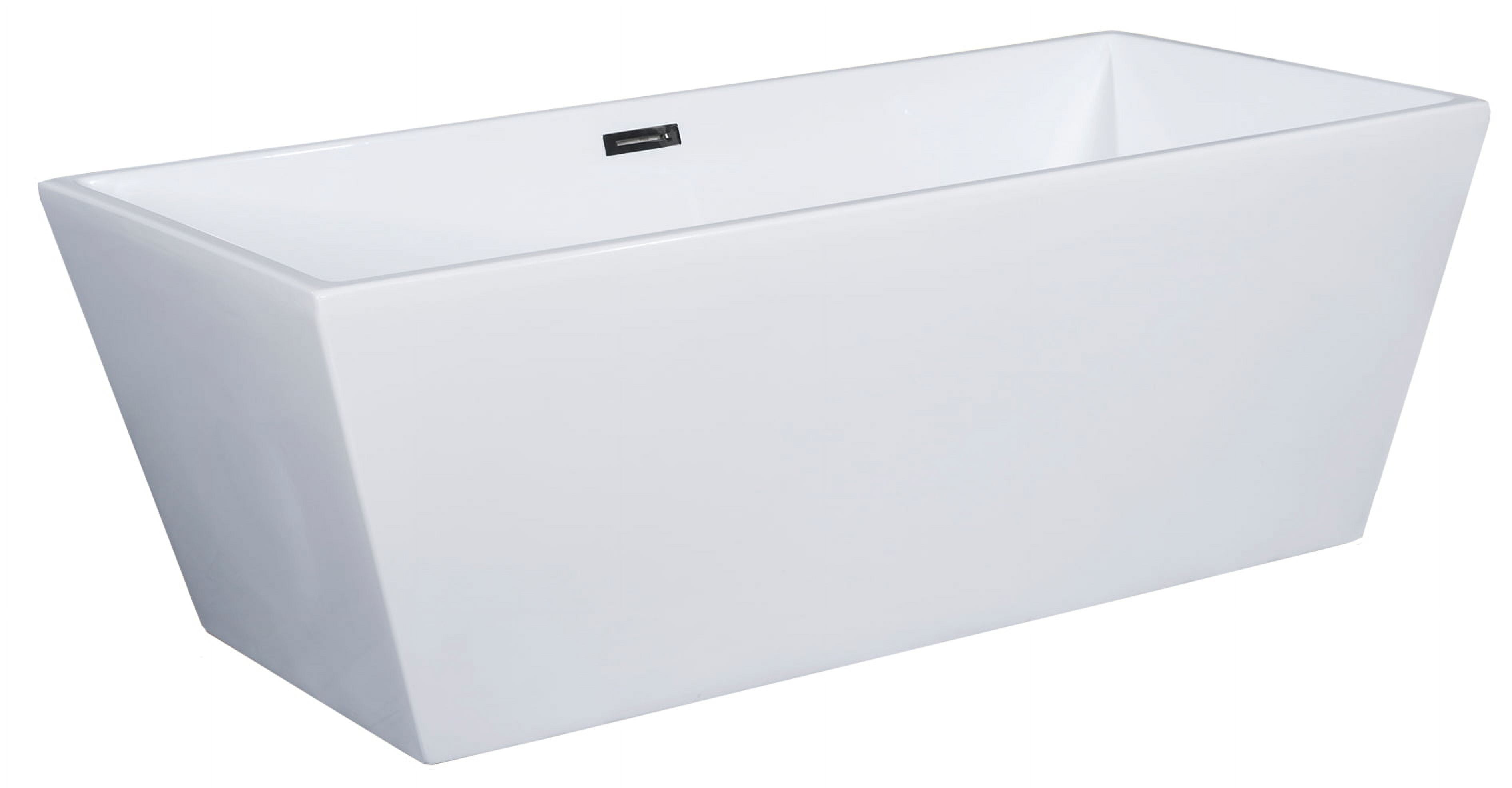 59'' White Rectangular Freestanding Acrylic Soaking Bathtub