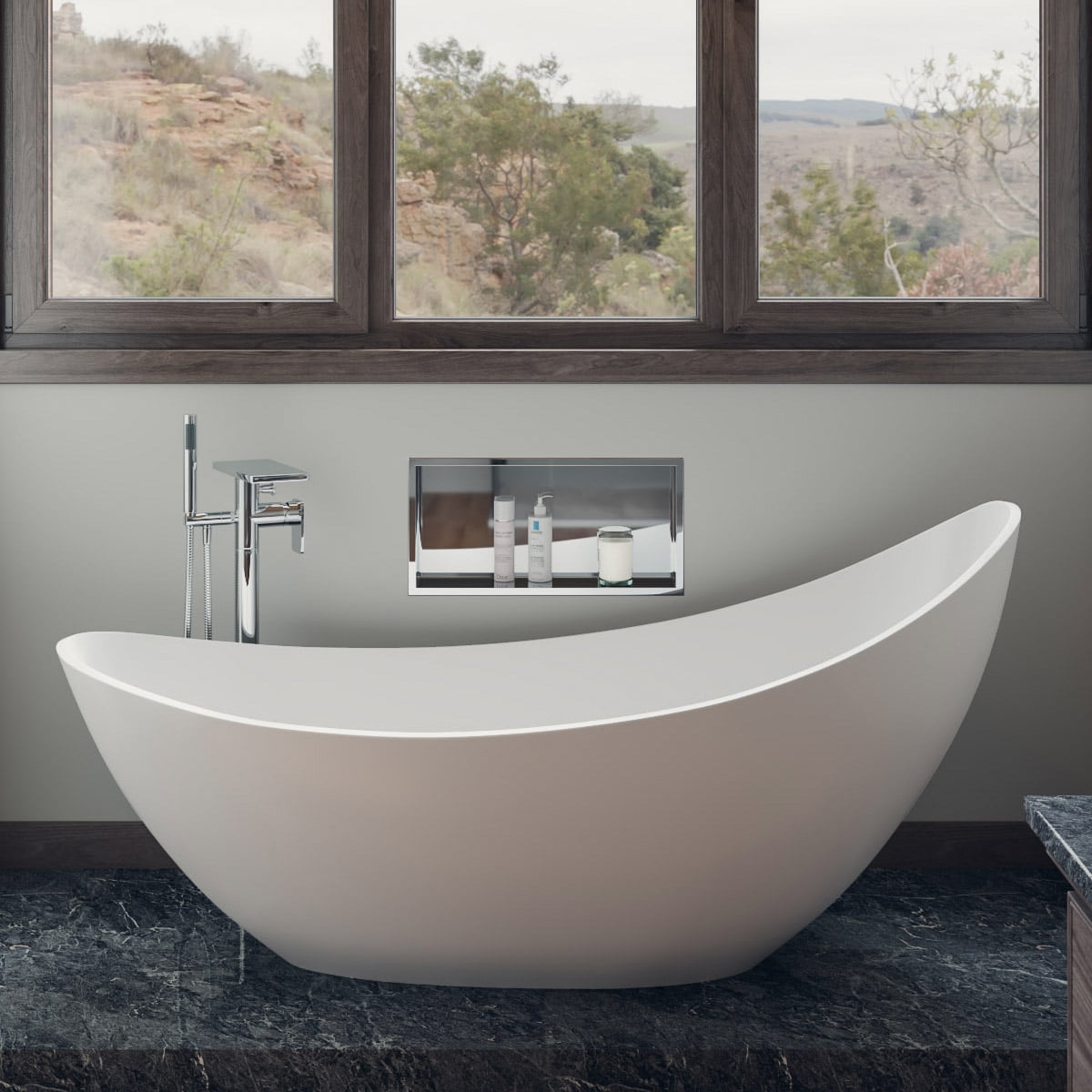 73.75'' White Matte Solid Surface Freestanding Soaking Bathtub