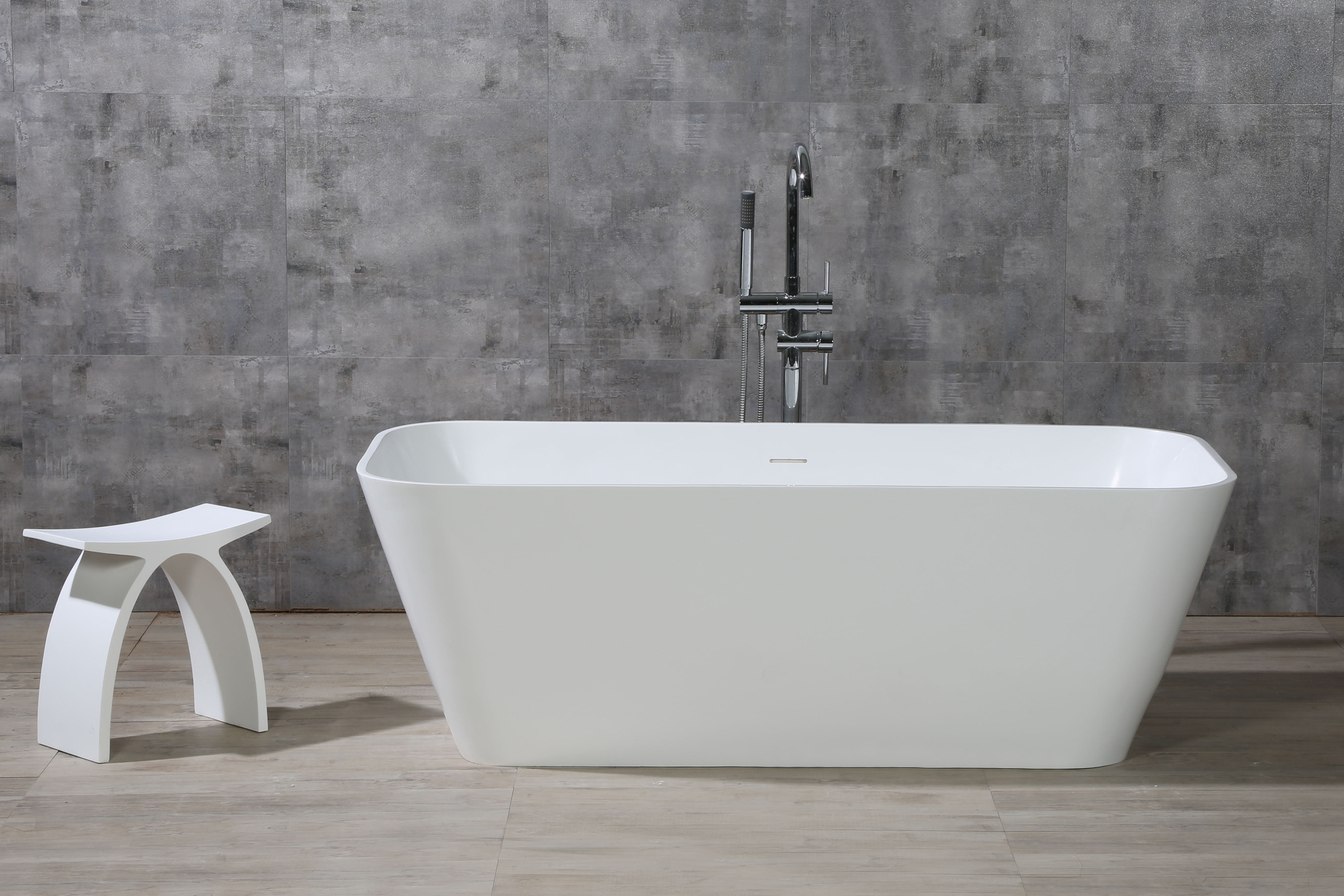 67.75'' White Matte Solid Surface Freestanding Soaking Bathtub