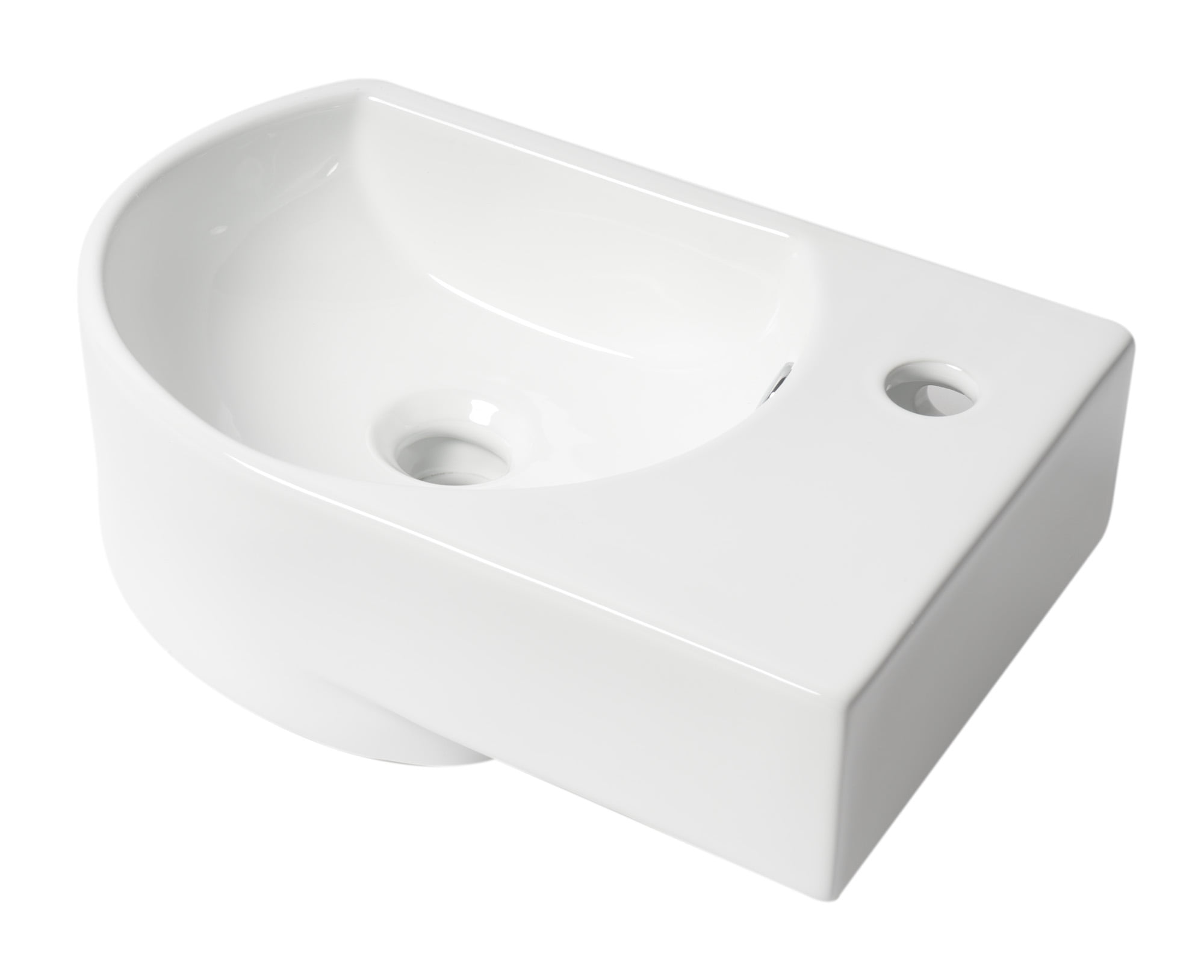 White Ceramic Wall-Mounted Oval Bathroom Sink with Overflow