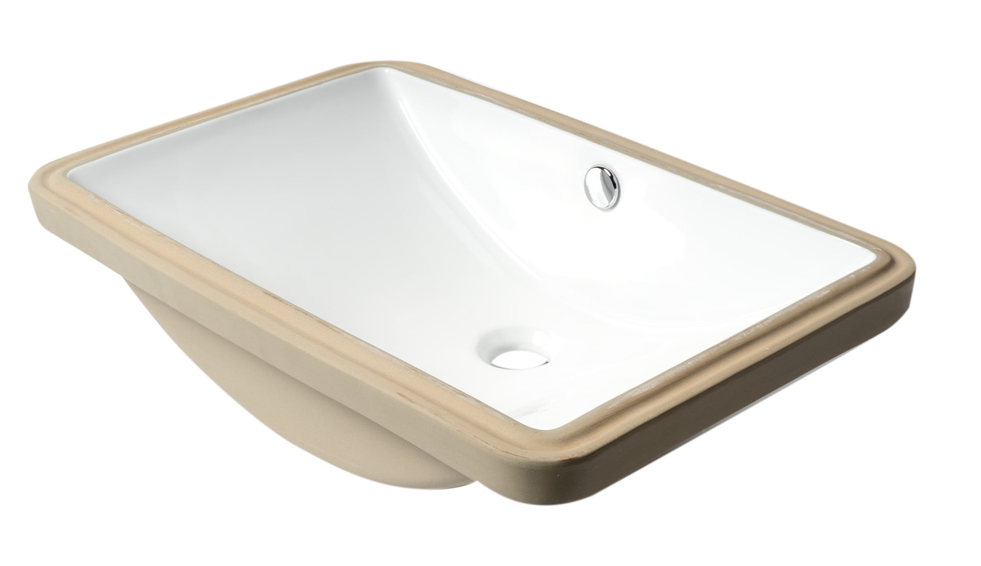 White and Beige Rectangular Ceramic Undermount Bathroom Sink