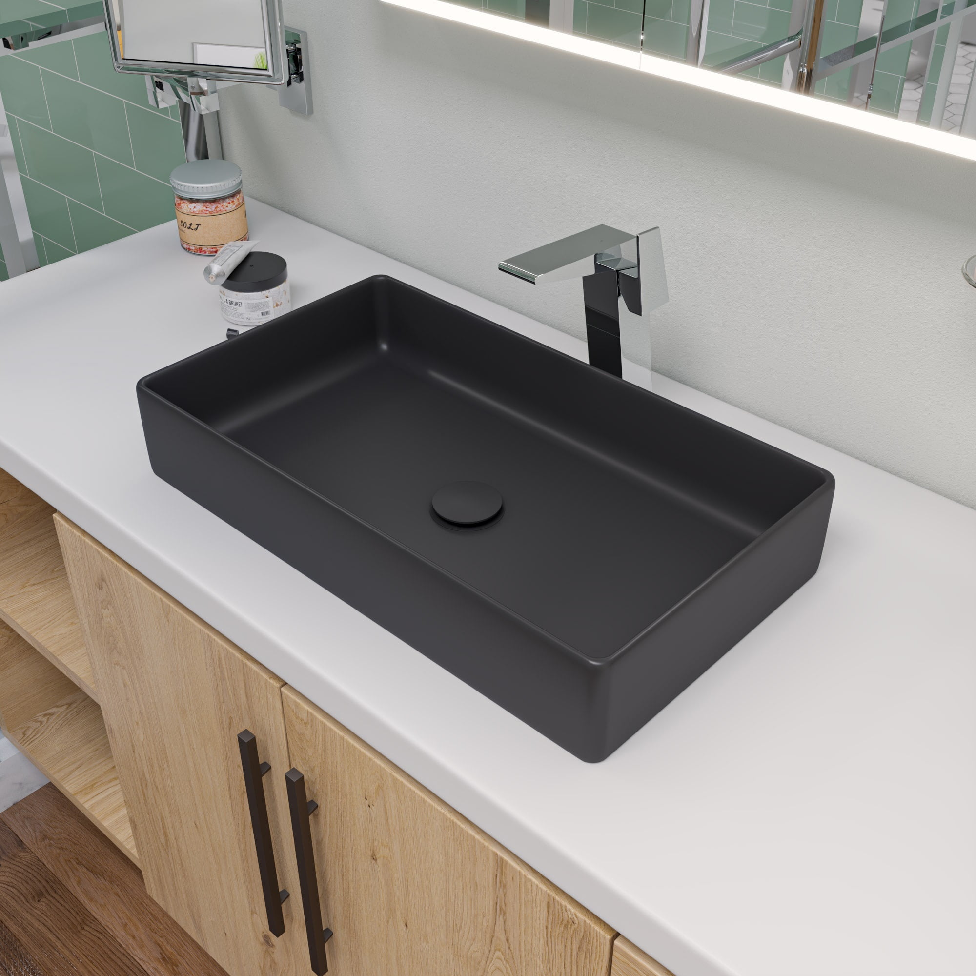 Black Matte 24'' Ceramic Rectangular Vessel Sink