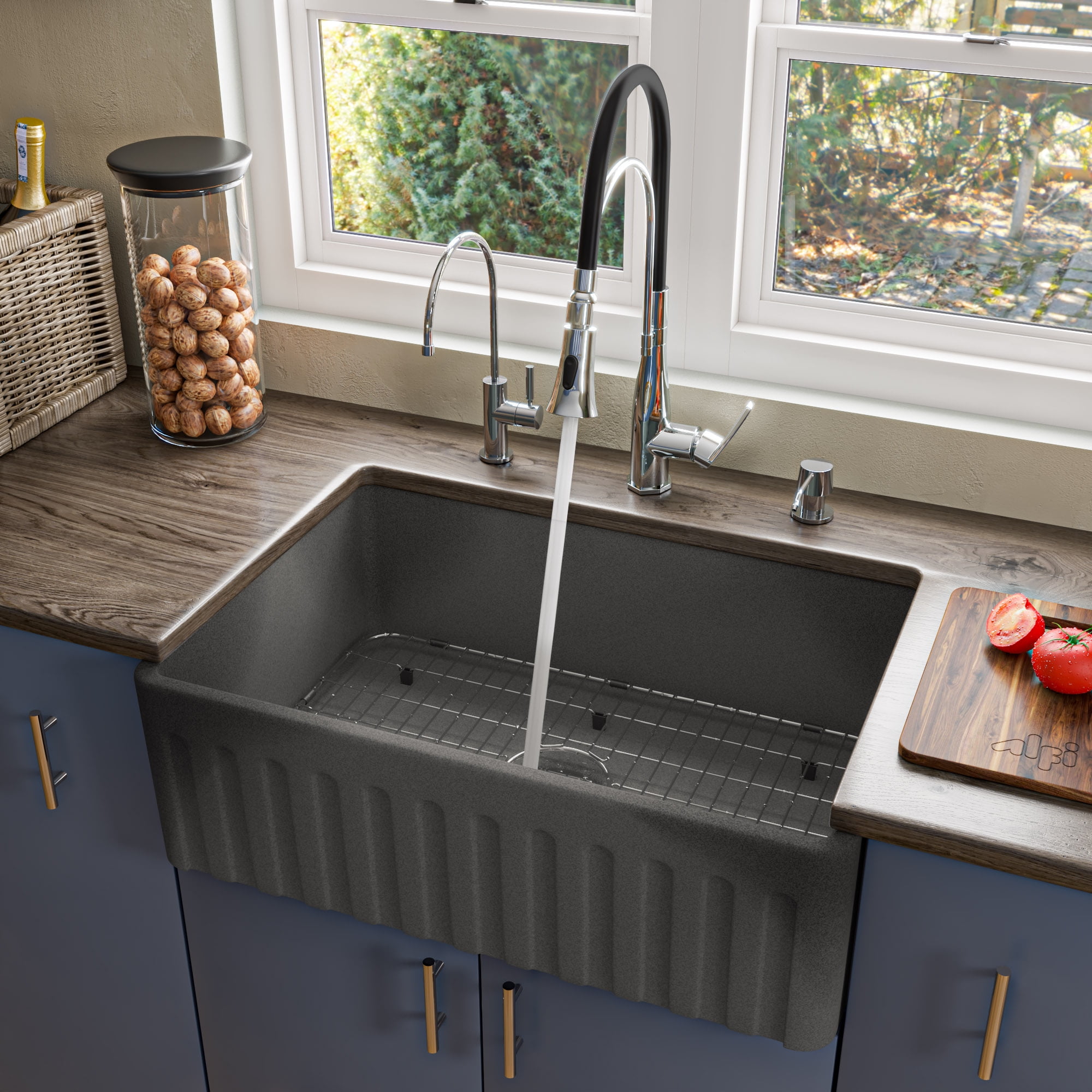 30'' Concrete Gray Fireclay Farmhouse Kitchen Sink