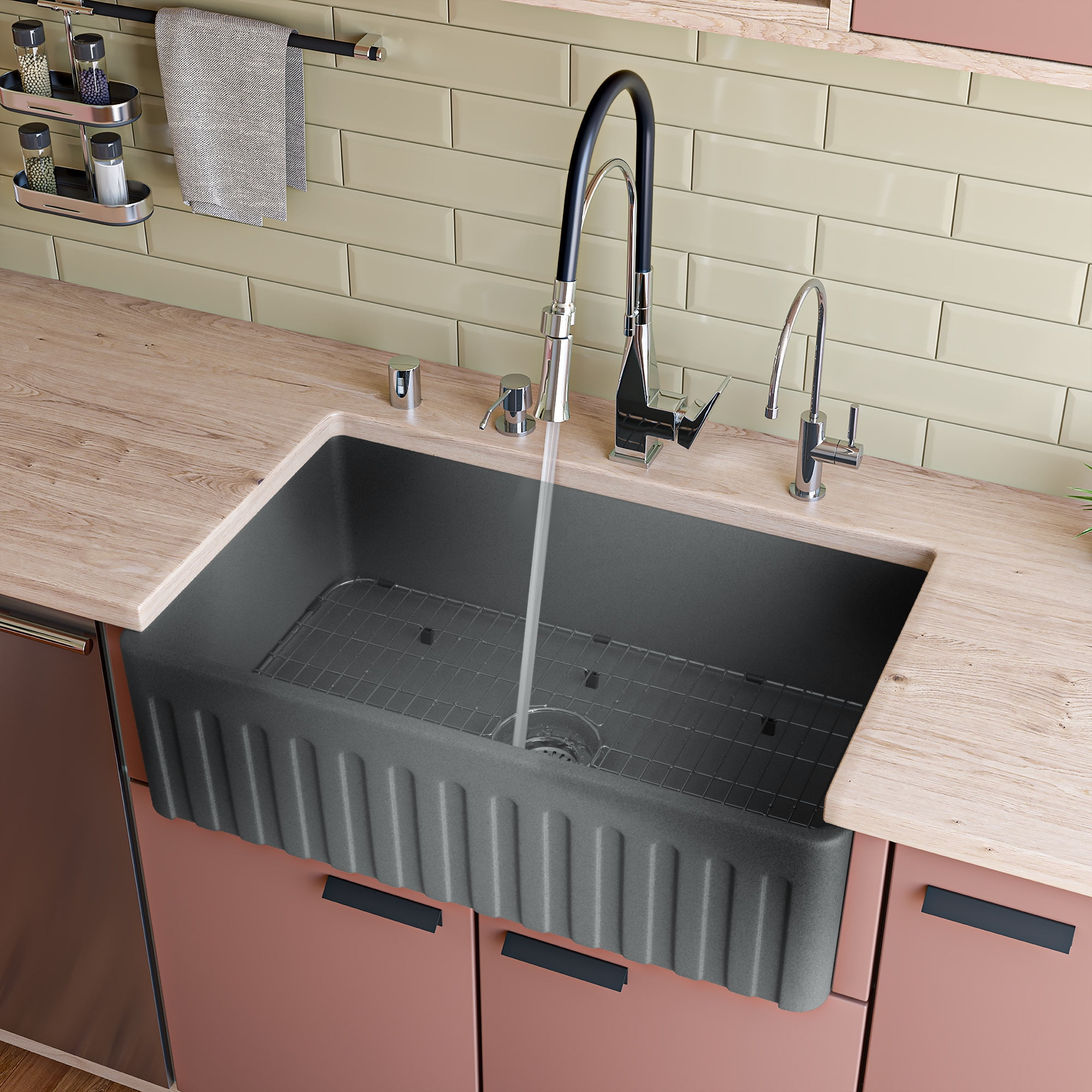33'' Gray Matte Fireclay Farmhouse Kitchen Sink