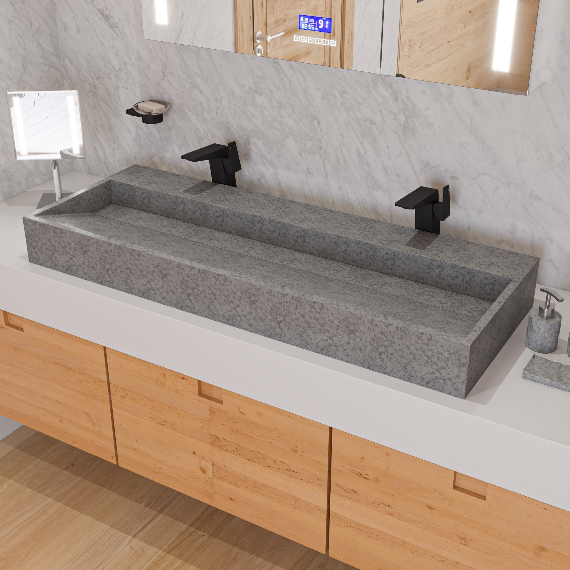 Gray Matte 52" Ceramic Rectangular Bathroom Sink