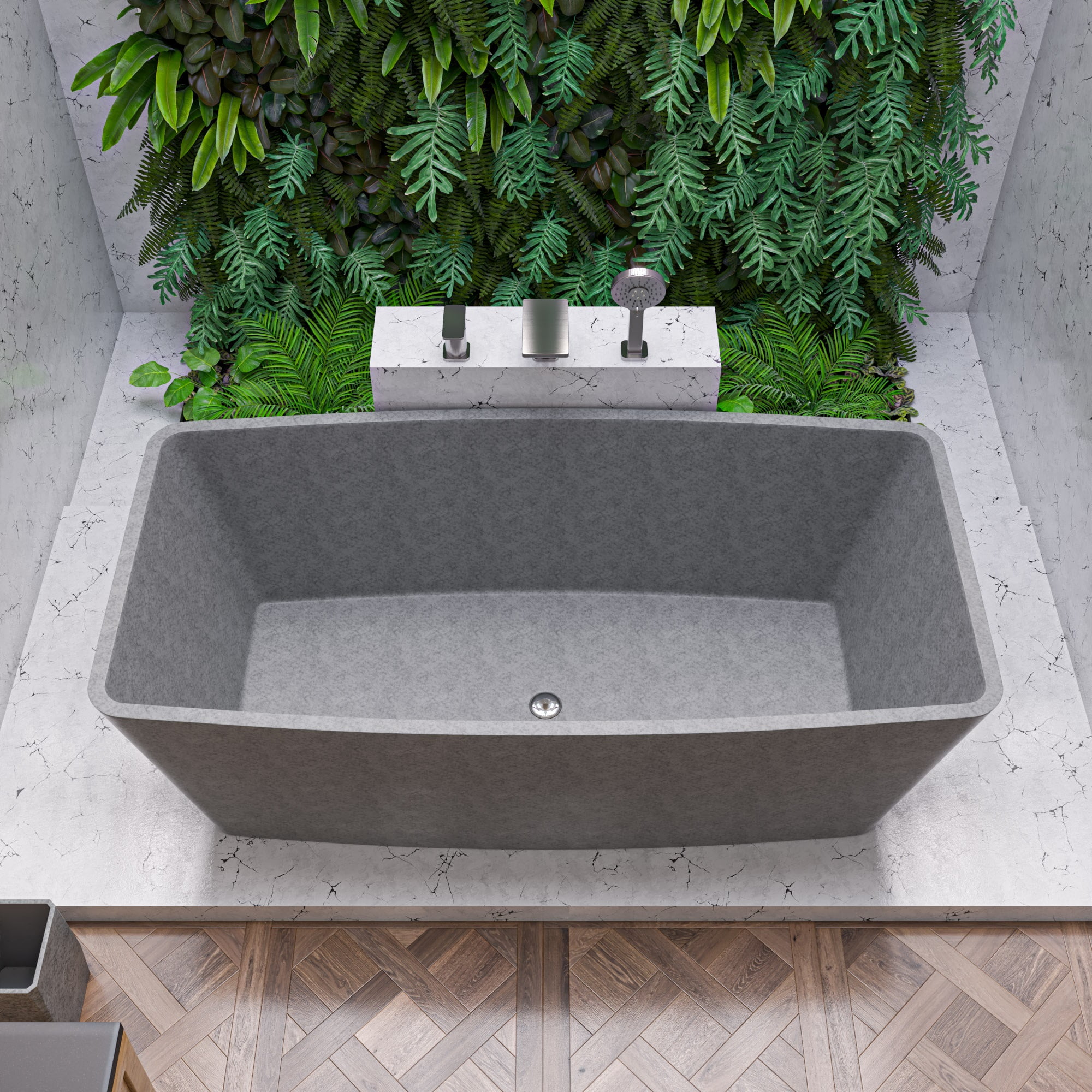 71'' Gray Matte Concrete Rectangular Freestanding Bathtub