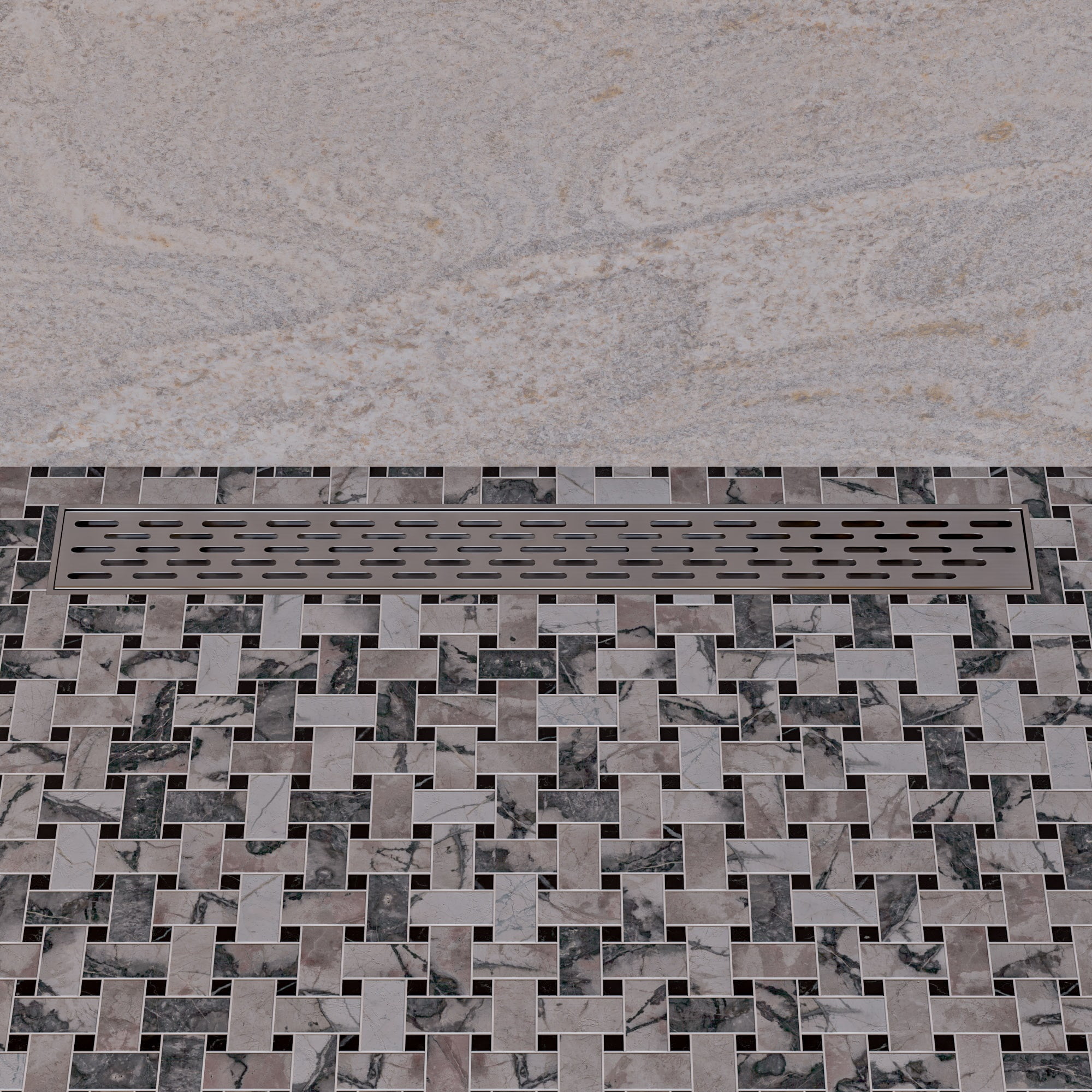 24" Silver Stainless Steel Linear Shower Drain with Groove Holes