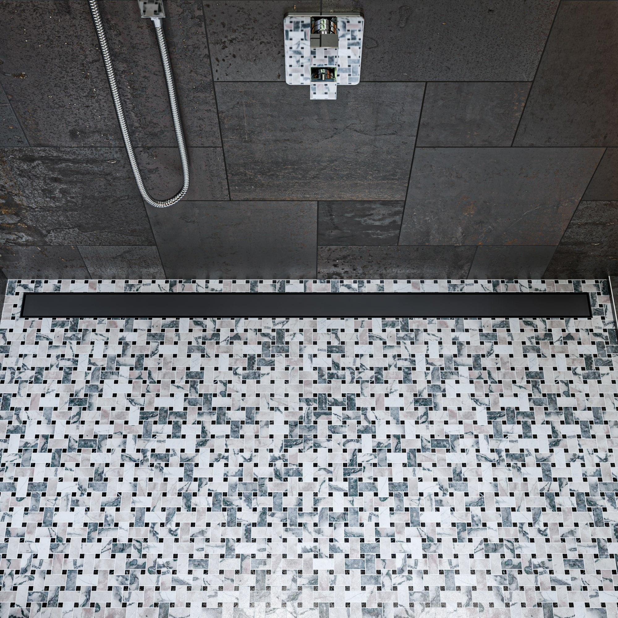 59'' Black Matte Stainless Steel Linear Shower Drain