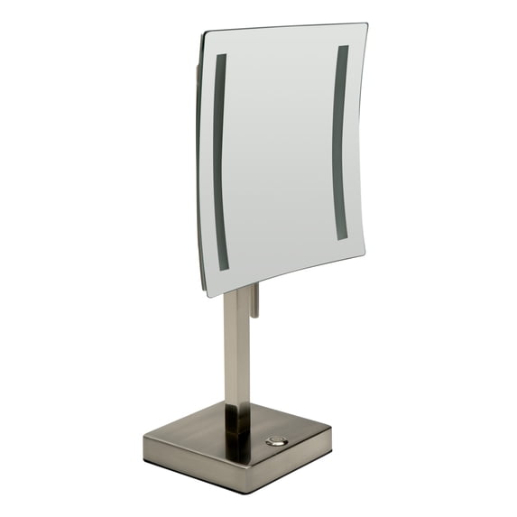 ALFI brand ABM8FLED-BN Brushed Nickel Tabletop Square 8" 5x Magnifying Cosmetic Mirror with Light