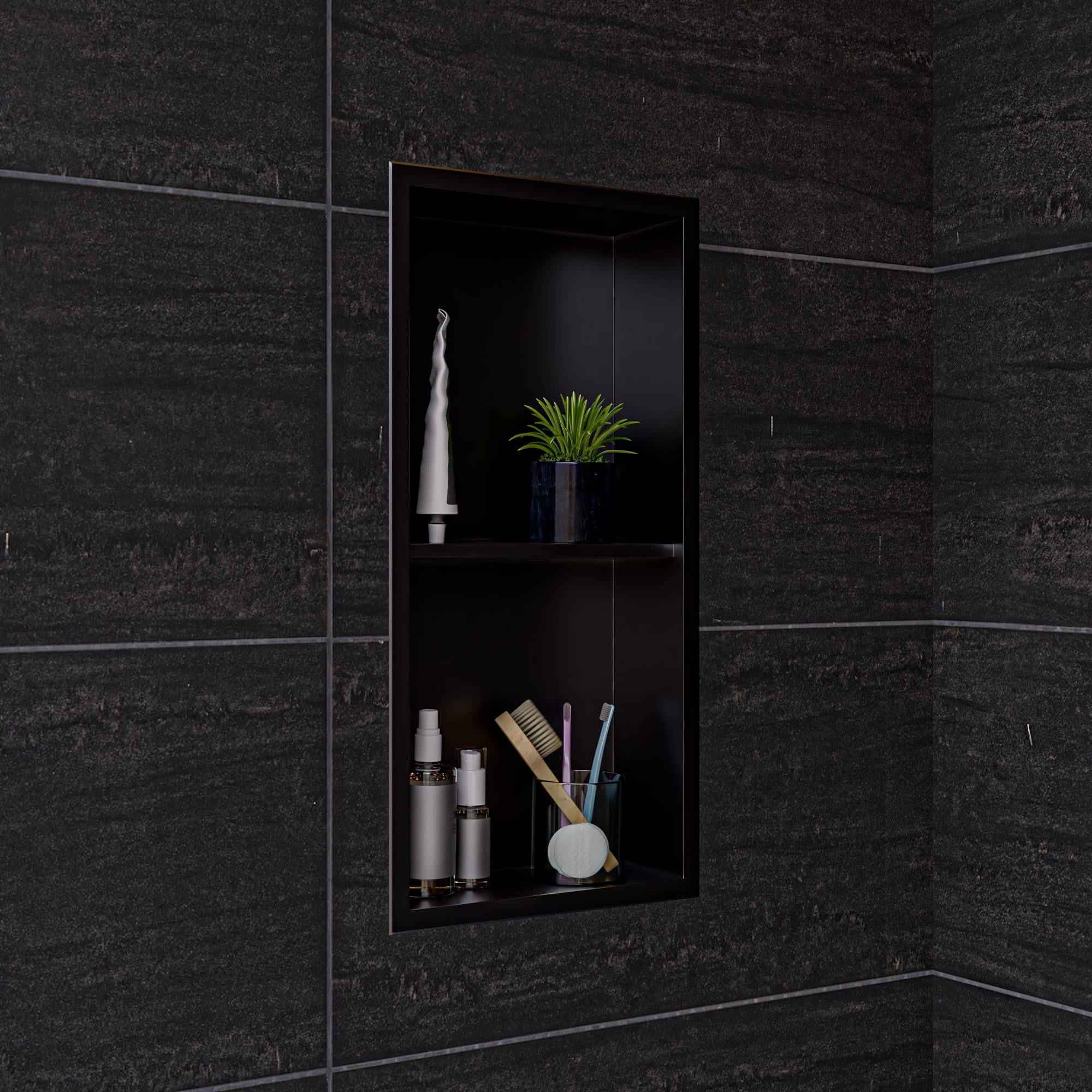 Brushed Black Stainless Steel Double Shelf Shower Niche