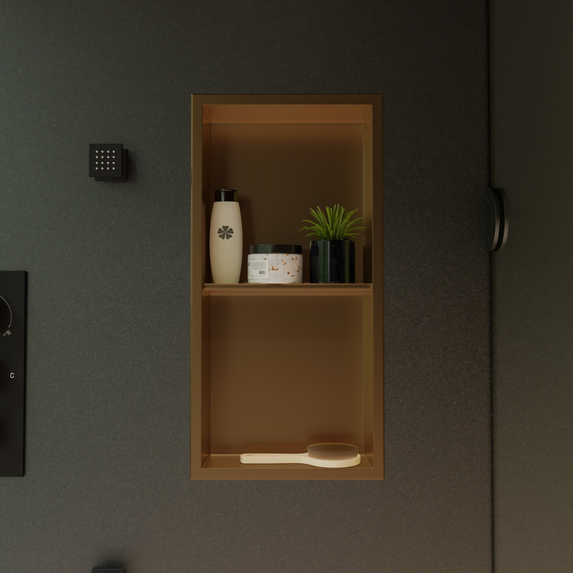 Brushed Gold Stainless Steel Double Shelf Shower Niche