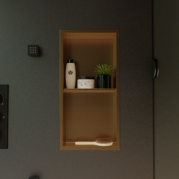ALFI brand ABNP1224-BG 12" x 24" Brushed Gold PVD Stainless Steel Vertical Double Shelf Shower Niche